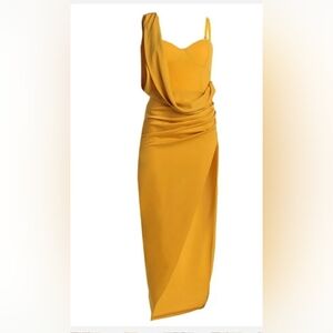 Honey Kristiana Slit Elegant Yellow Draped Dress Brand New